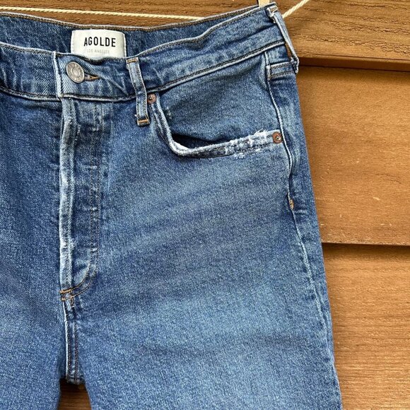 Agolde Riley Crop Button Fly High Waist Straight Leg Blue Jeans Size 28 - Picture 9 of 16